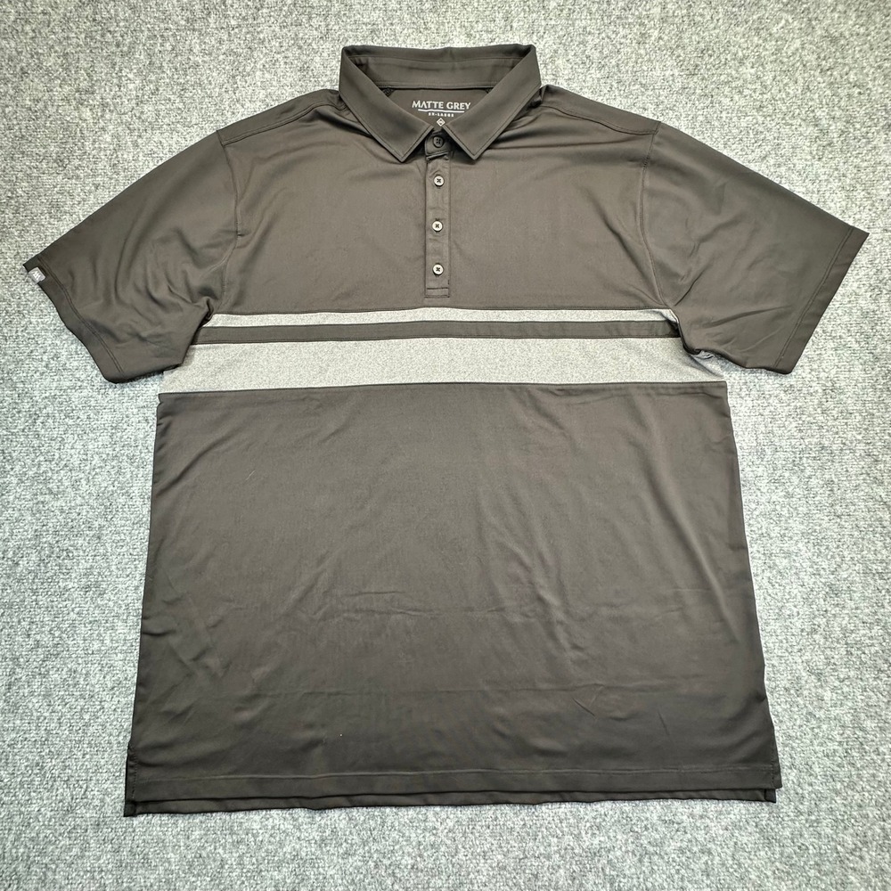 Matte Grey Polo Shirt Mens 2XL Charcoal Grey Excellent‎ Performance Golf Stripe